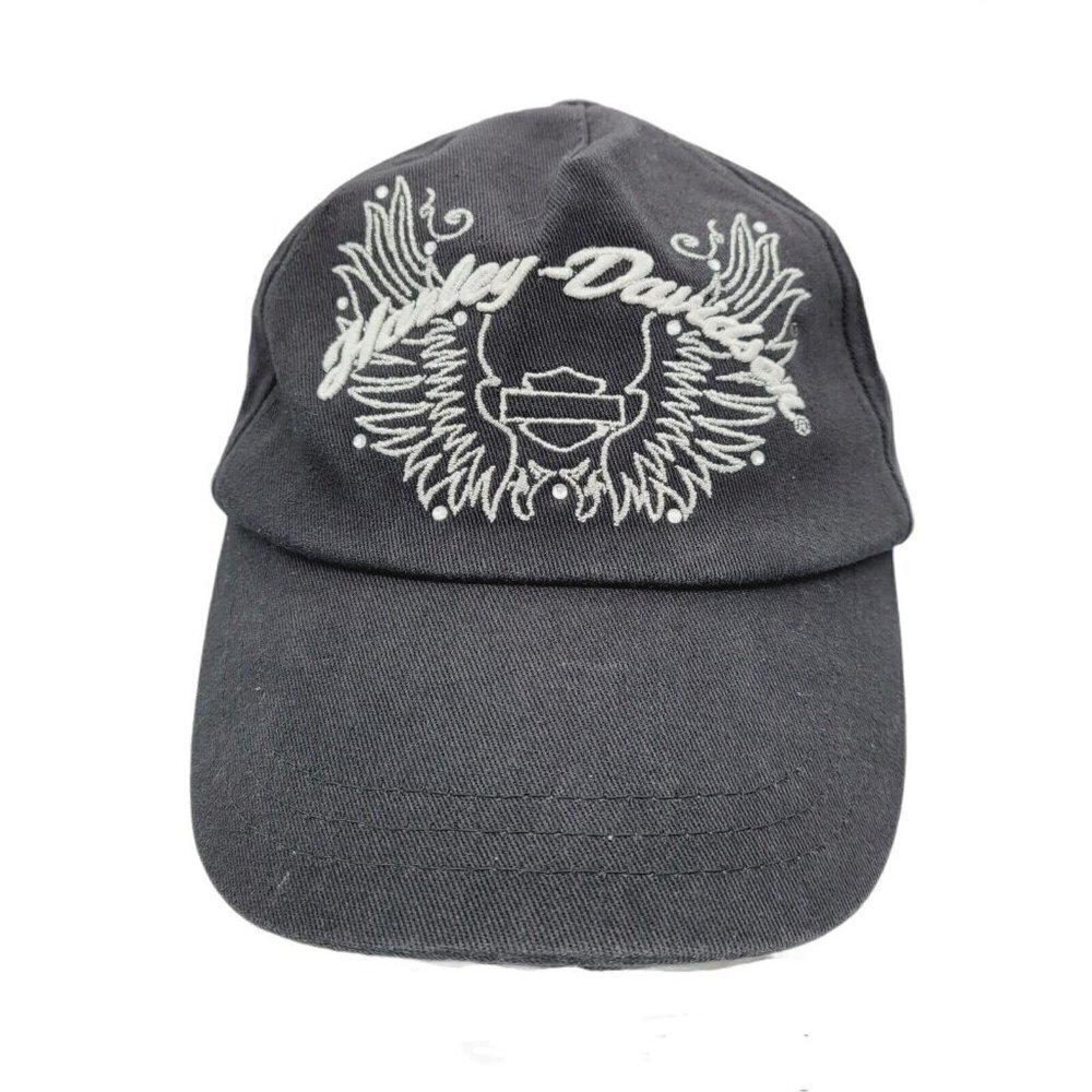 Harley Davidson Toddler Girls Black Strap Back Hat Baseball Rhinestones Sz 2T-4T